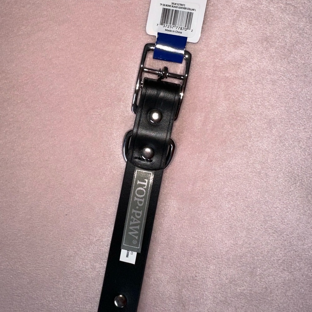 BLACK LEATHER BONE STUDDED DOG COLLAR · SIZE L · TOP PAW · NWT - Picture 4 of 6